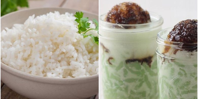 Ilustrasi nasi putih dan es cendol