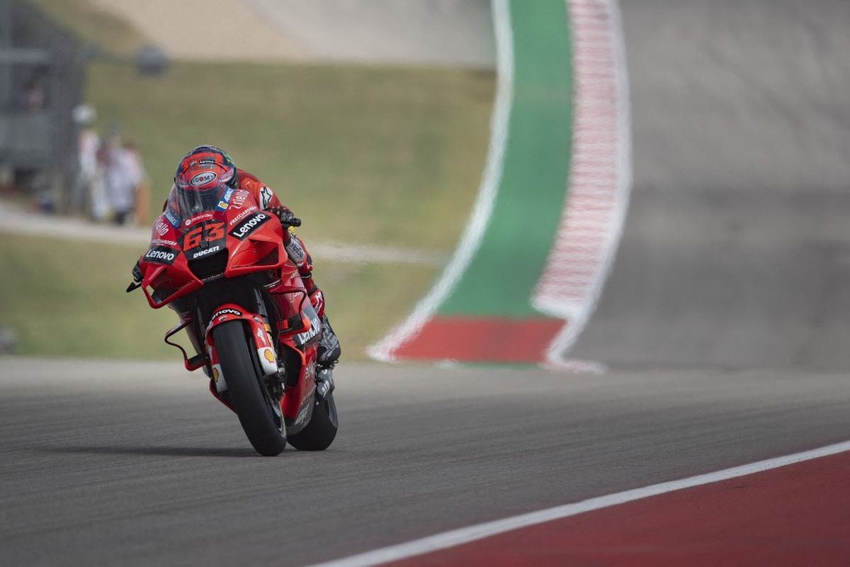 Francesco Bagnaia saat berlaga pada MotoGP Amerika 2021.   Mirco Lazzari gp/Getty Images/AFP (Photo by Mirco Lazzari gp / GETTY IMAGES NORTH AMERICA / Getty Images via AFP)