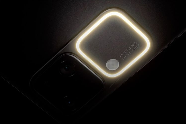 Lampu Auralight LED berbentuk persegi di kamera belakang Vivo S18 dan Vivo S18 Pro.