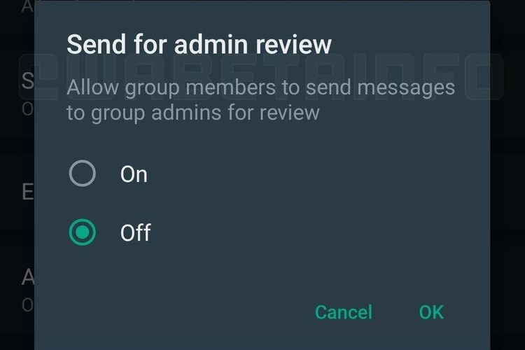 Tampilan fitur baru WhatsApp yang diunggah oleh WABetaInfo. Fitur tersebut memungkinkan anggota grup melaporkan pesan yang dianggap mengganggu atau tidak sesuai ke grup admin