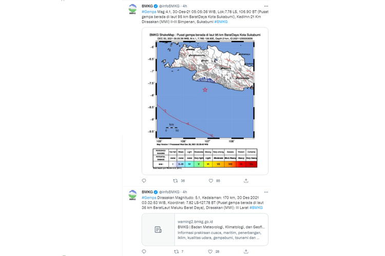 Catatan gempa hari ini, 30 Desember 2021.
