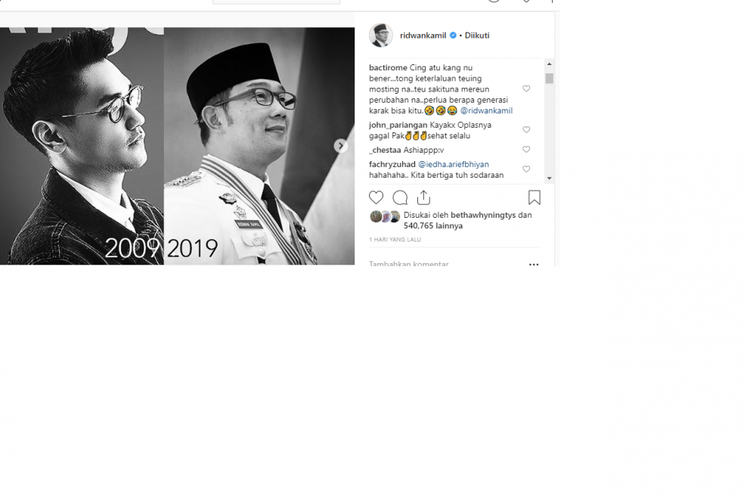 Ridwan Kamil meramaikan 10 Year Challenge.