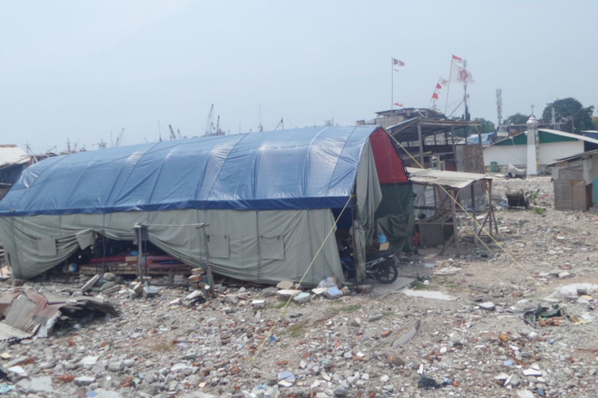 Semakin banyak bedeng yang dibangun di bekas kawasan penertiban Pasar Ikan, Penjaringan, Jakarta Utara, Kamis (27/4/2017)