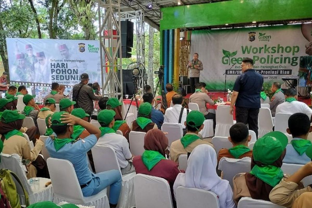 Workshop Green Policing yang digelar Kepolisian Daerah (Polda) Riau di Taman Wisata Alam Mayang, Pekanbaru, Rabu (12/11/2025).