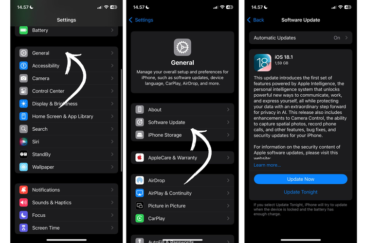 Ilustrasi cara update iOS 18.1 