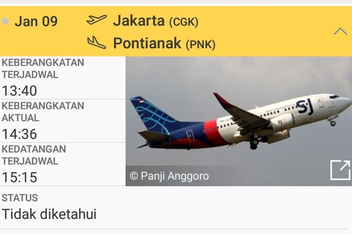 Sriwijaya Air penerbangan SJ182 dilaporkan hilang kontak Sabtu (9/1/2021).