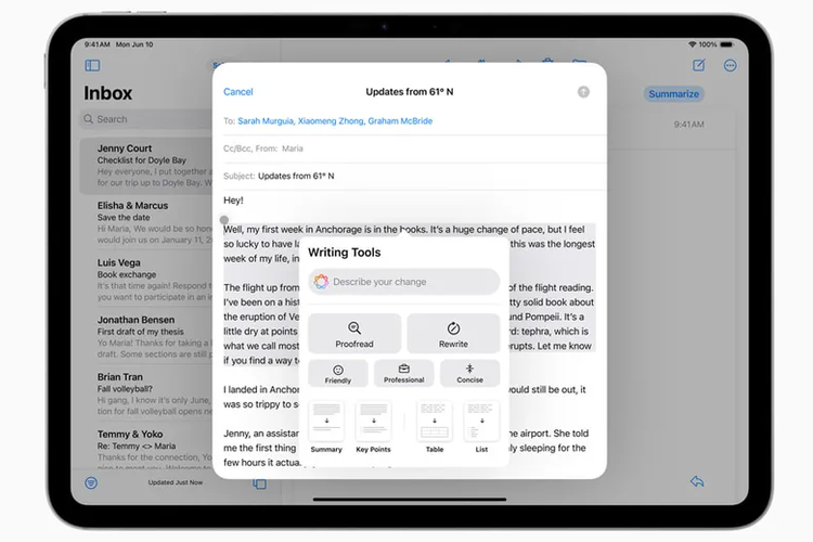 Fitur AI baru di iPadOS 18 akan merangkum dan mengoreksi email.