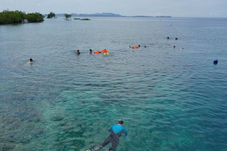 Wisatawan sedang menyelam di Desa Wisata Bahoi, Minahasa Utara, Sulawesi Utara.