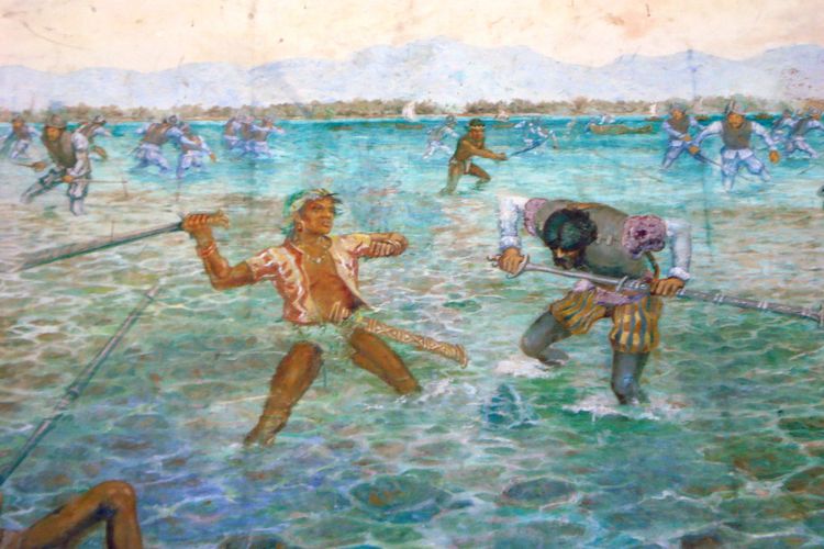 Ilustrasi pertempuran Mactan antara Datu Lapulapu dengan Magelhaens