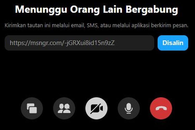 Kolom tunggu messenger yang menghadirkan link dan dapat dibagi tanpa harus login Messenger 