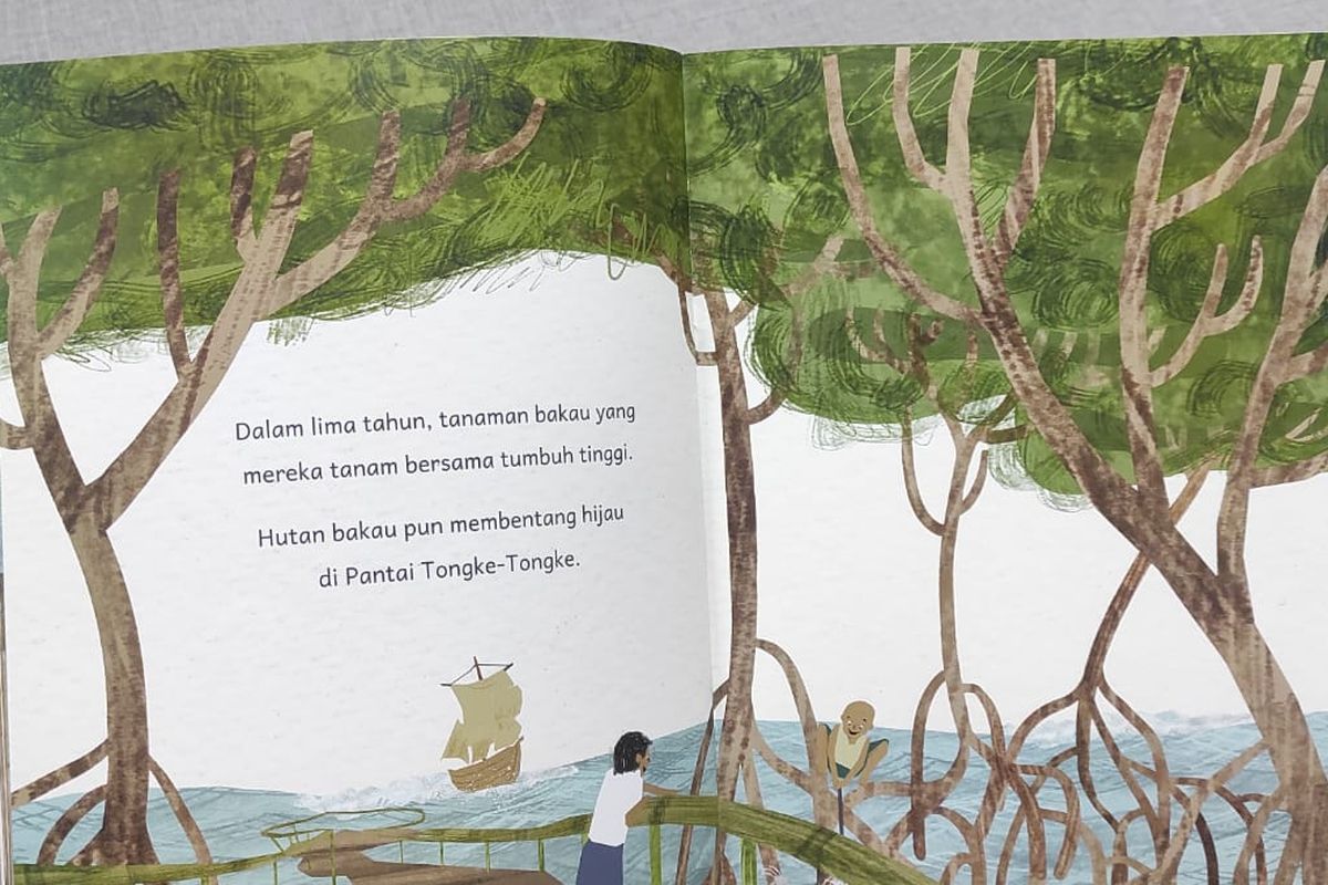 Salah satu halaman di buku ilustrasi anak Sang Pemimpi Besar.