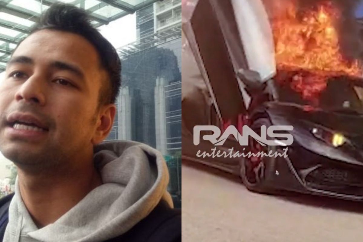 Raffi Ahmad dan Lamborghini Aventador miliknya yang terbakar.