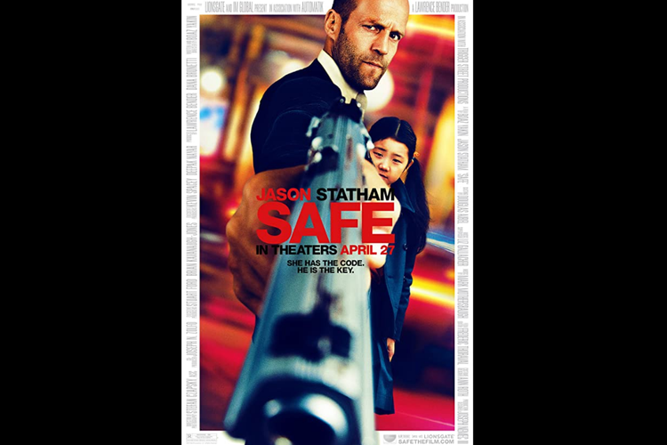 Jason Statham dan Catherine Chan dalam film aksi Safe (2012).
