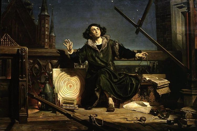Lukisan Astronomer Copernicus atau Conversations with God yang menggambarkan Nicolaus Copernicus. Lukisan tahun 1873 ini karya seniman Polandia Jan Matejko.