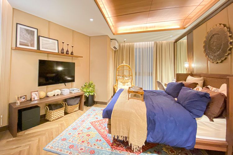 Desain interior kamar tidur di EleVee Condominium. 