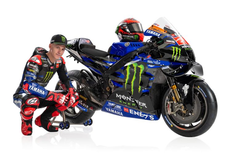 Desain livery Monster Energy Yamaha MotoGP untuk musim 2024 bersama Fabio Quartararo dan Alex Rins.