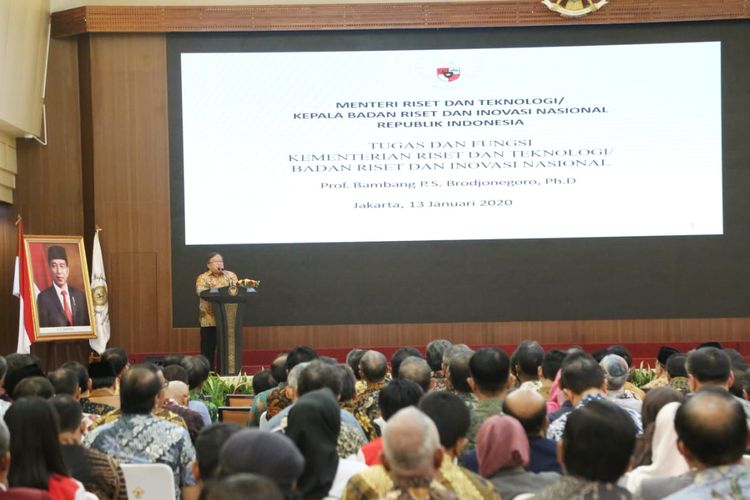 Menristek/Kepala BRIN Bambang Brodjonegoro dalam ?Forum Koordinasi BPK RI dan Pengawas Internal PTN dan PTN-BH? di Kantor BPK, Jalan Gatot Subroto, Jakarta (13/1/2020).