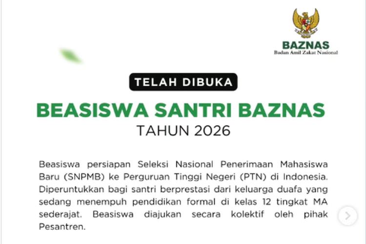 Syarat Beasiswa Santri BAZNAS 2026 untuk Dapat Bantuan Rp 4 Juta, Total 2.500 Kuota