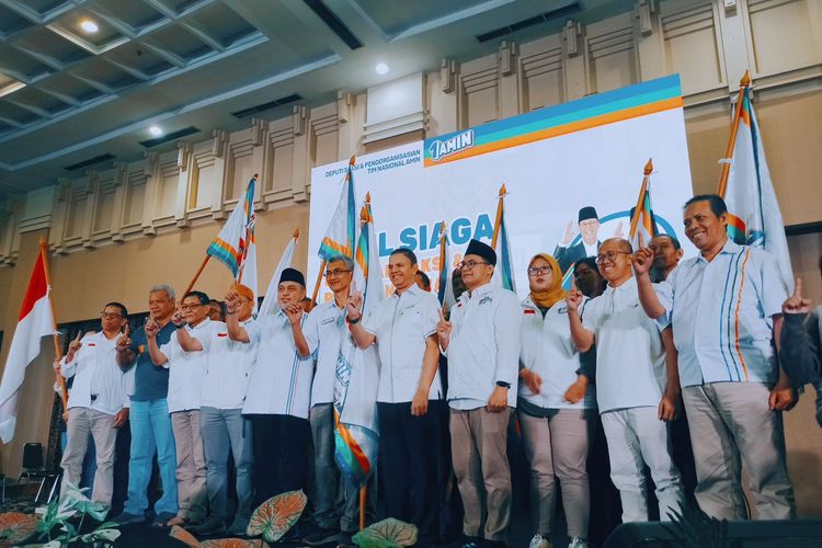 Tim Pemenangan Nasional Anies Baswedan-Muhaimin Iskandar (Timnas Amin) menggelar Apel Siaga Nasional Saksi AMIN yang diselenggarakan di Kemayoran, Jakarta, Sabtu (13/1/2024).