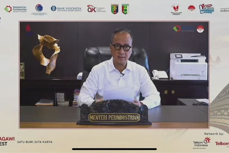 Menperin Agus Gumiwang Kartasasmita dalam sambutan di Puncak Acara Gerakan Nasional Bangga Buatan Indonesia LAGAWIFEST 2022, Lampung yang disiarkan virtual, Kamis (23/6/2022). (Tangkapan layar)