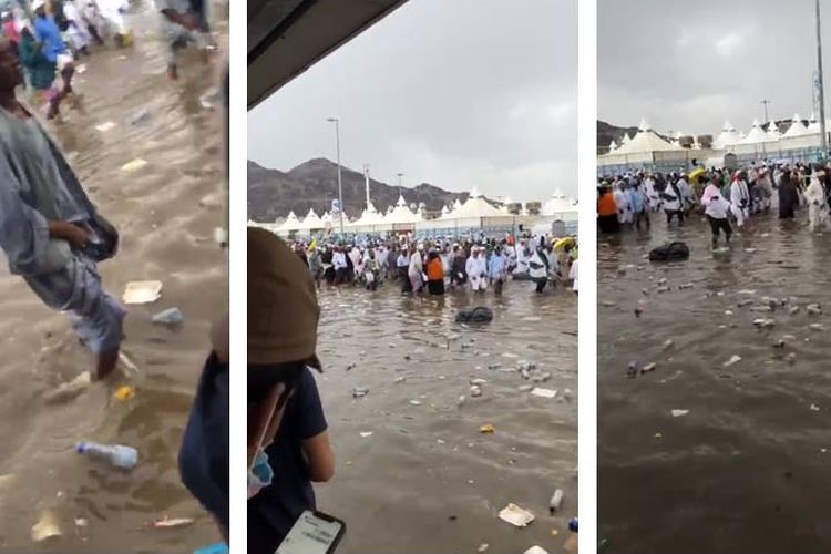 Tangkapan layar video yang menyebutkan bahwa Mina dilanda banjir.