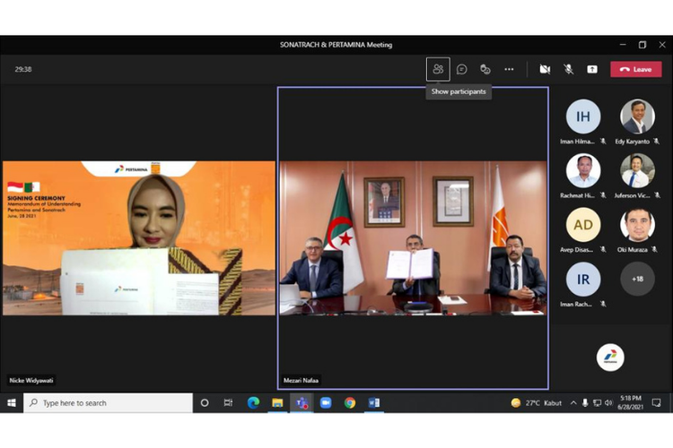 Penandatanganan MoU antara PT Pertamina dan Sonatrach secara daring.