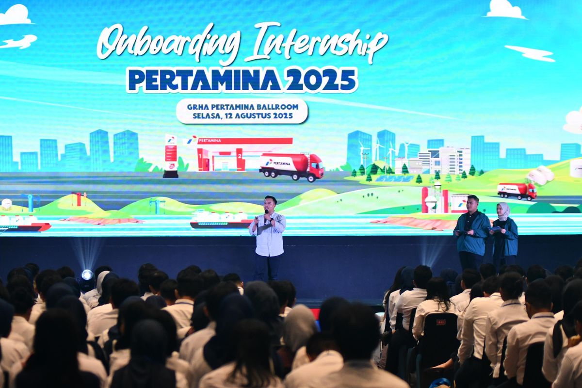 Kegiatan Onboarding Internship PT Pertamina (Persero) yang menghadirkan 441 pemagang di Grha Pertamina, Jakarta, pada Selasa (12/8/2025) 
