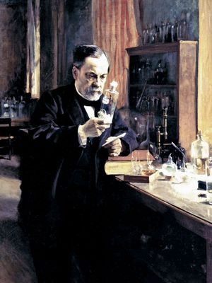 Louis Pasteur di laboratoriumnya, lukisan oleh Albert Edelfelt, 1885.