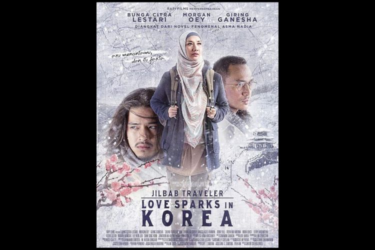 Poster film Jilbab Traveler: Love Sparks in Korea (2016). Akan hadir di Netlix mulai tanggal (5/11/2020)