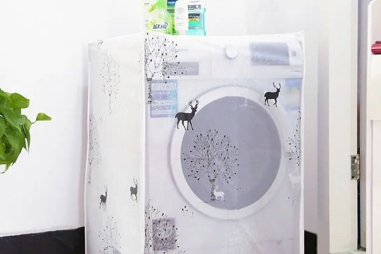 Ilustrasi mesin cuci yang diberi cover atau sarung pelindung