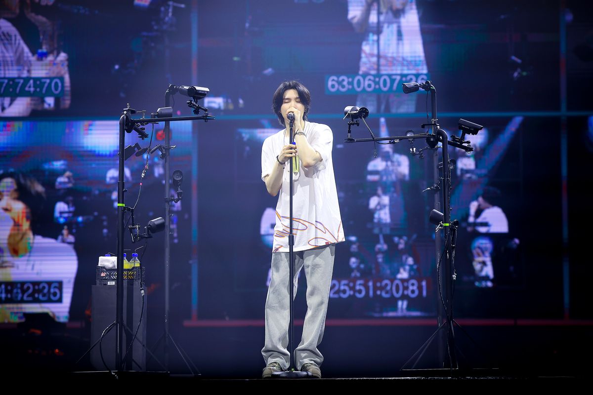 Suga BTS dalam konser Agust D Tour in Jakarta Day 2 di Indonesia Convention Exhibition (ICE) BSD, Tangerang, Banten, Sabtu (27/5/2023)