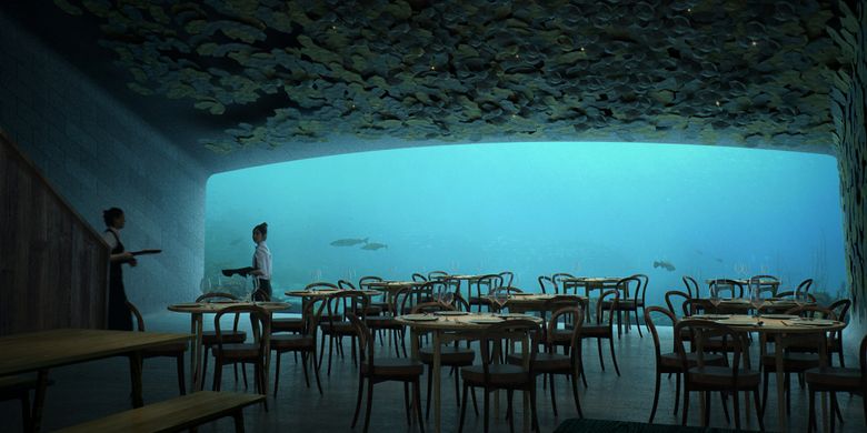 Rendering desain restoran bawah laut rancangan Snøhetta.