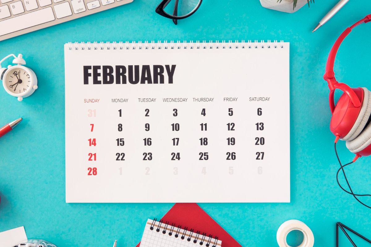Ilustrasi kalender bulan Februari.