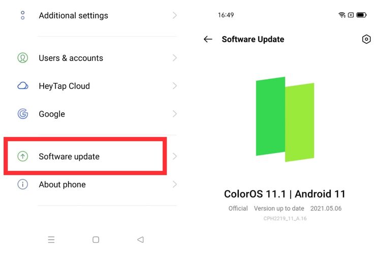 Cara mengecek versi ColorOS pada ponsel Oppo A74