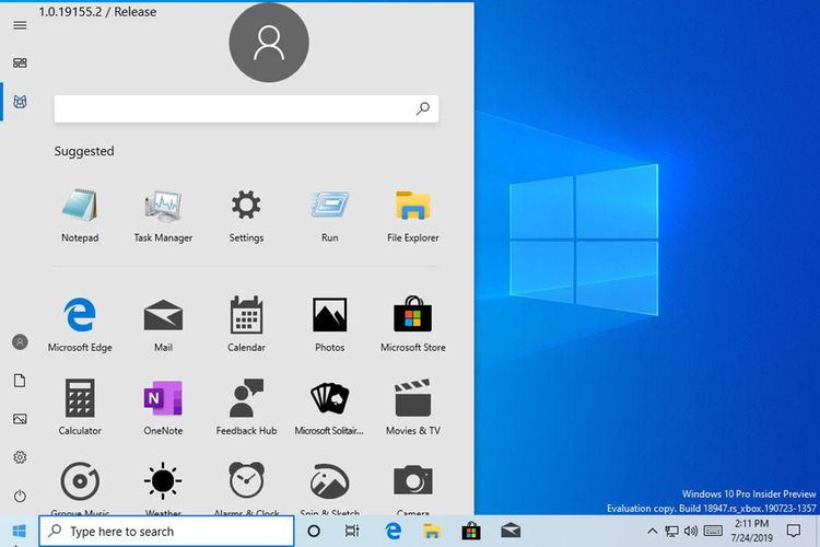Rancangan menu Start baru di build Windows 10 yang tak sengaja dibocorkan oleh Microsoft ke peserta program Windows Insider. 