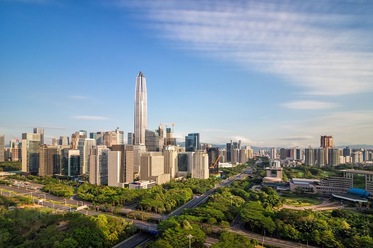 Pemandangan pusat kota Shenzhen, China. 