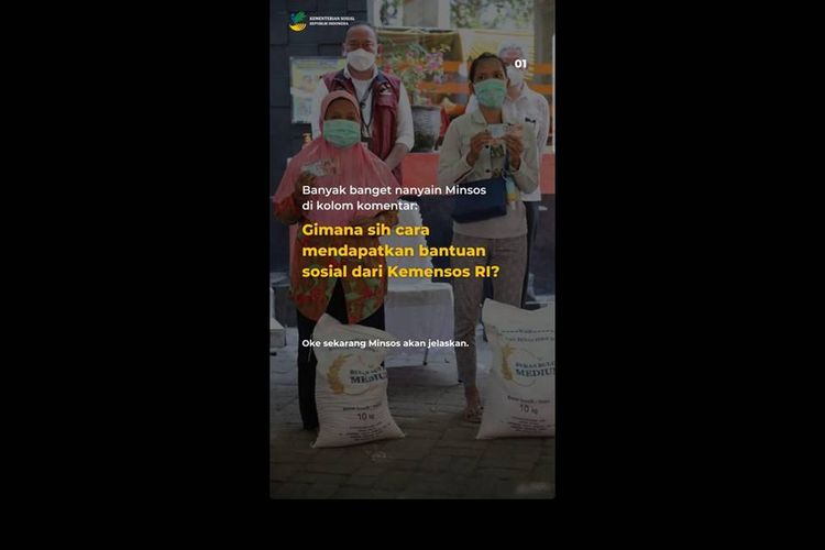 Tangkapan layar story instagram Kemensos tentang cara mendapatkan bantuan sosial