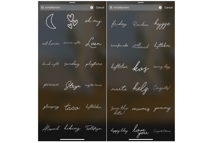 Stiker scriptbynora di Instagram.