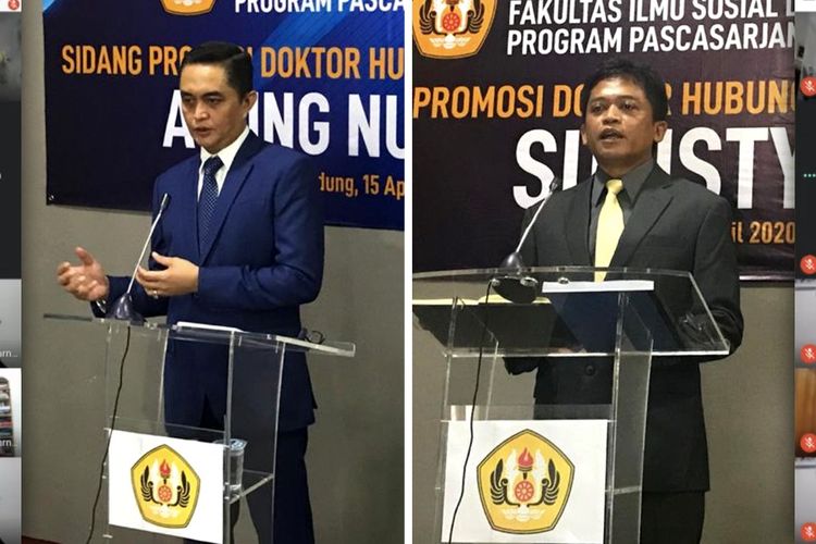 Agung Nugraha dan Sulistyo dari Badan Siber dan Sandi Negara (BSSN) meraih gelar Doktor Siber yang pertama di Indonesia setelah lulus Sidang Ujian Doktor Terbuka Bidang Hubungan Internasional Program Pascasarjana Ilmu Sosial dan Ilmu Politik Universitas Padjadjaran secara online melalui video conference, pada Rabu (15/4/2020).
