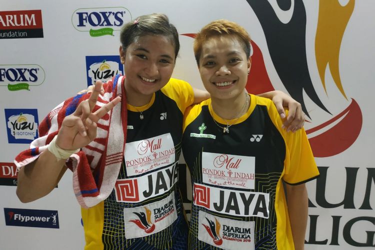 Apriyani Rahayu kembali berpasangan dengan Jauza Fadhila Sugiarto untuk mewakili Jaya Raya Jakarta pada laga semifinal Djarum Superliga Badminton 2019, di Sabuga, Bandung, Jawa Barat, Jumat (22/2/2019).