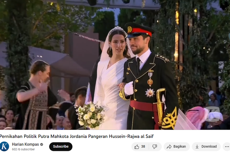 Tangkapan layar tayangan YouTube pernikahan putra Mahkota Yordania Pangeran Hussein dan Rajwa al Saif.