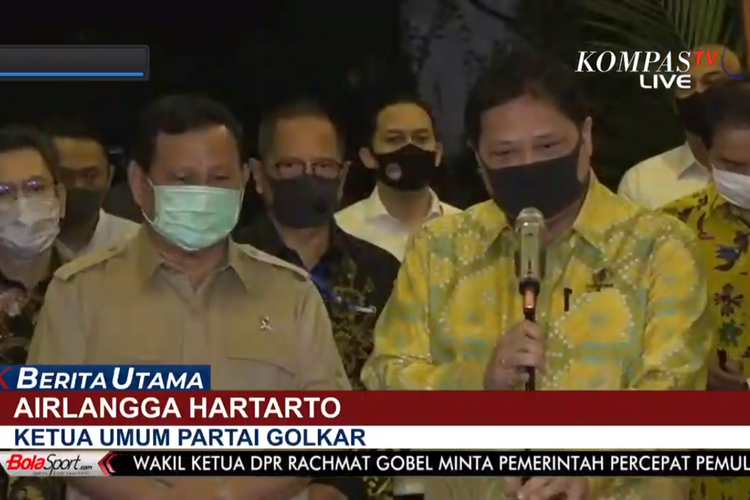 Ketua Umum Partai Golkar Airlangga Hartarto bertemu dengan Ketua Umum Partai Gerindra Prabowo Subianto, Senin (6/7/2020) sore.