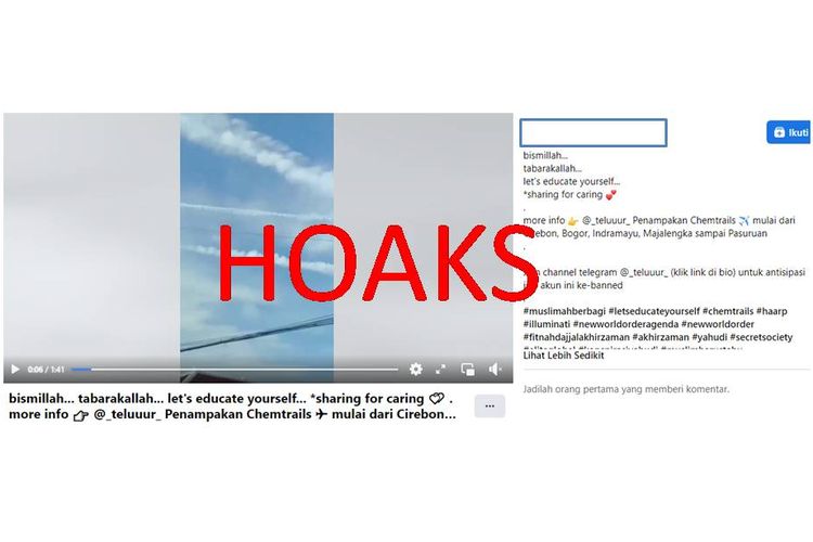 Tangkapan layar unggahan Facebook tentang hoaks chemtrails