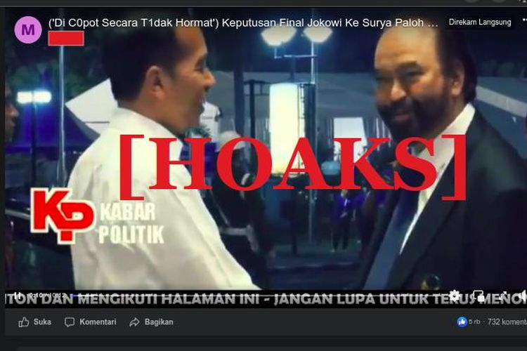 Hoaks Jokowi resmi copot secara tidak hormat Surya Paloh dari koalisi pemerintahannya
