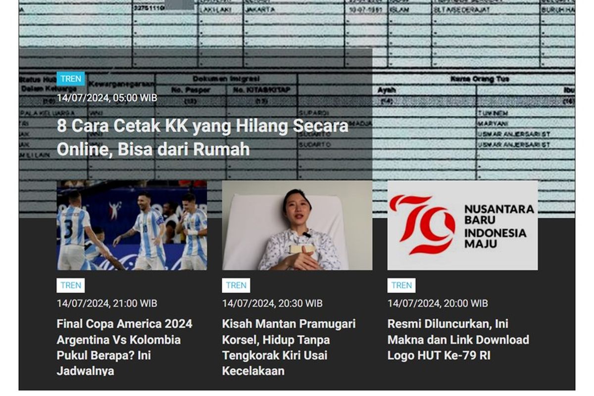 Artikel terpopuler kanal Tren, Minggu (14/7/2024).