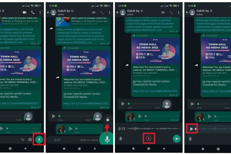 Tampilan voice message preview di aplikasi WhatsApp di ponsel Android.