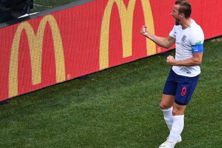 Harry Kane merayakan gol Inggris ke gawang Panama pada pertandingan Grup G Piala Dunia 2018 di Nizhny Novgorod, 24 Juni 2018. 