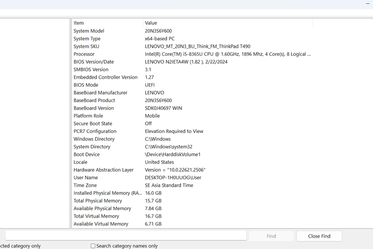 Ilustrasi cara cek prosesor laptop Windows via System Information.