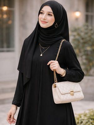 Tren Ramadhan 2026: Padu Padan Gamis Hitam dengan Warna Hijab, Hitam Monokrom Simpel Tapi Classy.