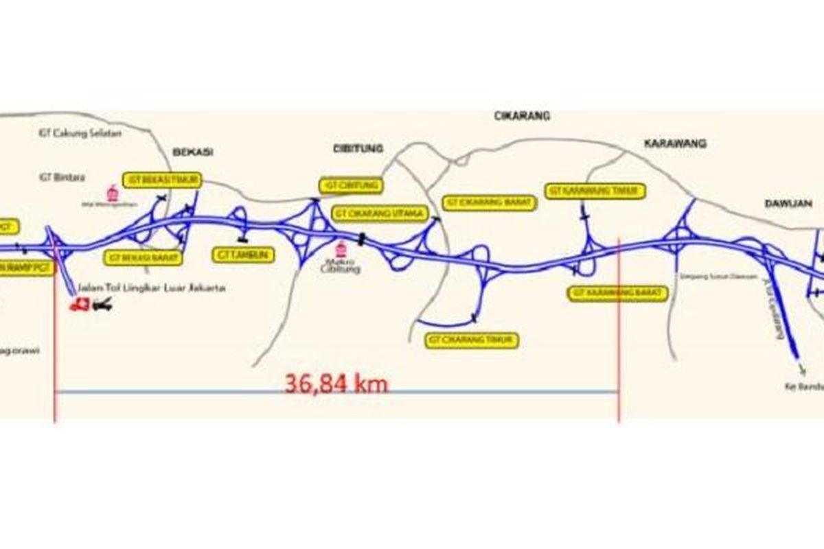 Rute Jalan To Jakarta-Cikampek II Elevated.